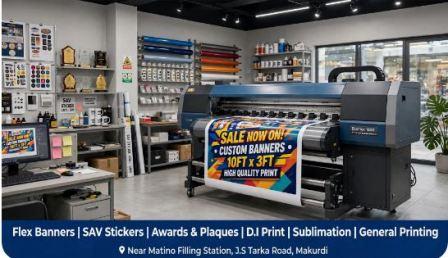 Cubiz Printing Press Makurdi six footer flex banner printing machine near Matino Filling Station along Barracks Road J.S Tarka Road Makurdi - flex banners SAV stickers awards plaques DI print sublimation